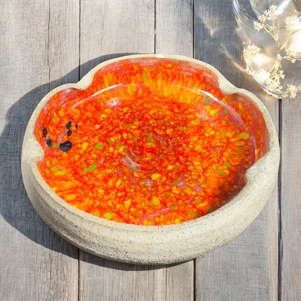 Hand Made Studio Art Pottery Ashtray Trinket Dish Folded Edges Artist Signed VTG